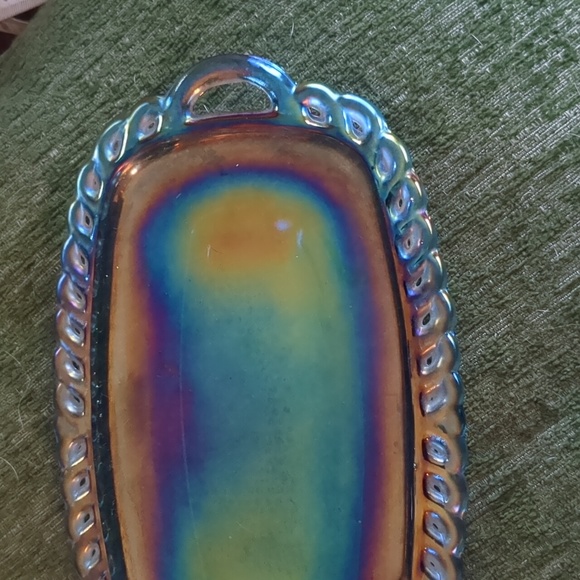 Vintage iridescent blue carnival glass trinket tray/butter dish - Picture 3 of 6